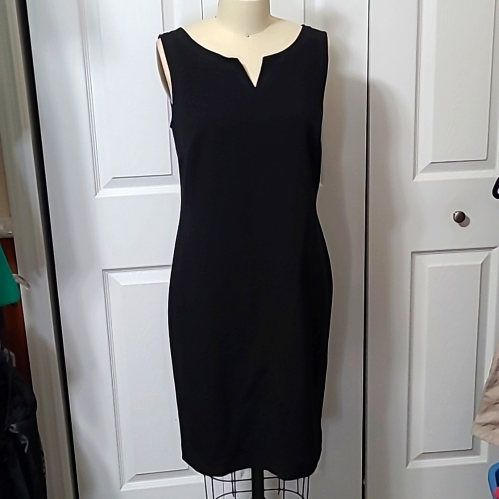 Black Sleeveless Sheath Dress, Scoop w/Slight V-Neck Notch, Fully Lined, Size 6